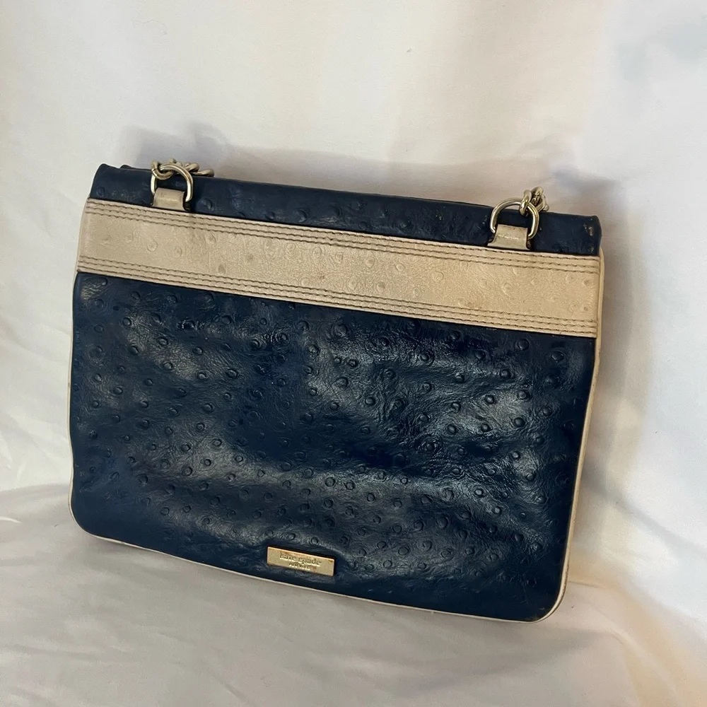 Kate Spade blue and cream ostrich leather bag - Picture 2 of 7